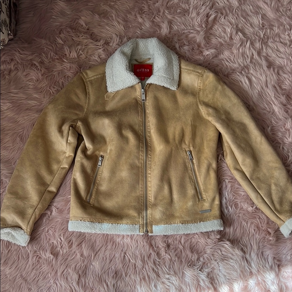 Guess Camel Faux Suede Jacket with Cream Sherpa